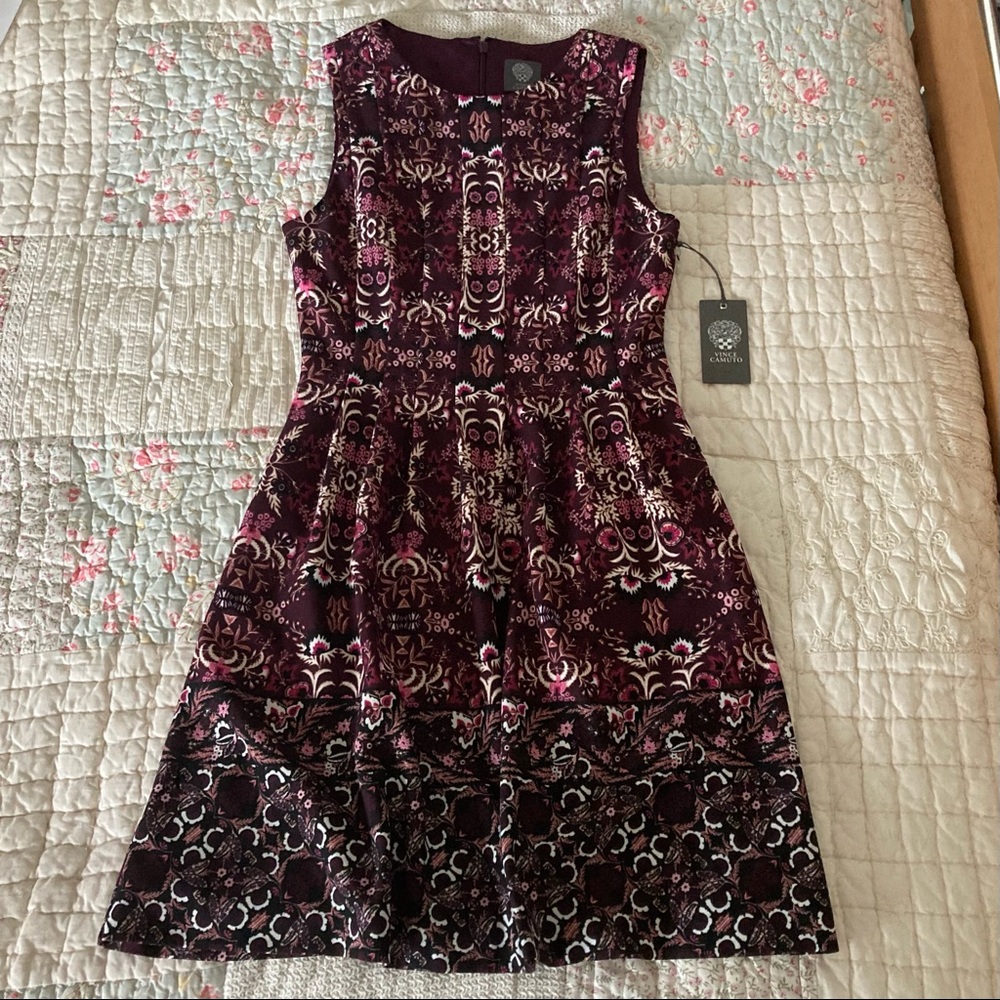 Vince Camuto Purple Geometric Print Cocktail Dress